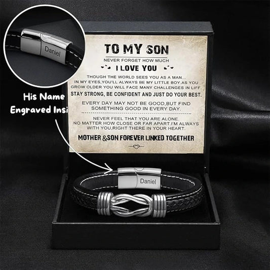 To My Son – Infinity Bracelet Gift Set (Custom Engraved)